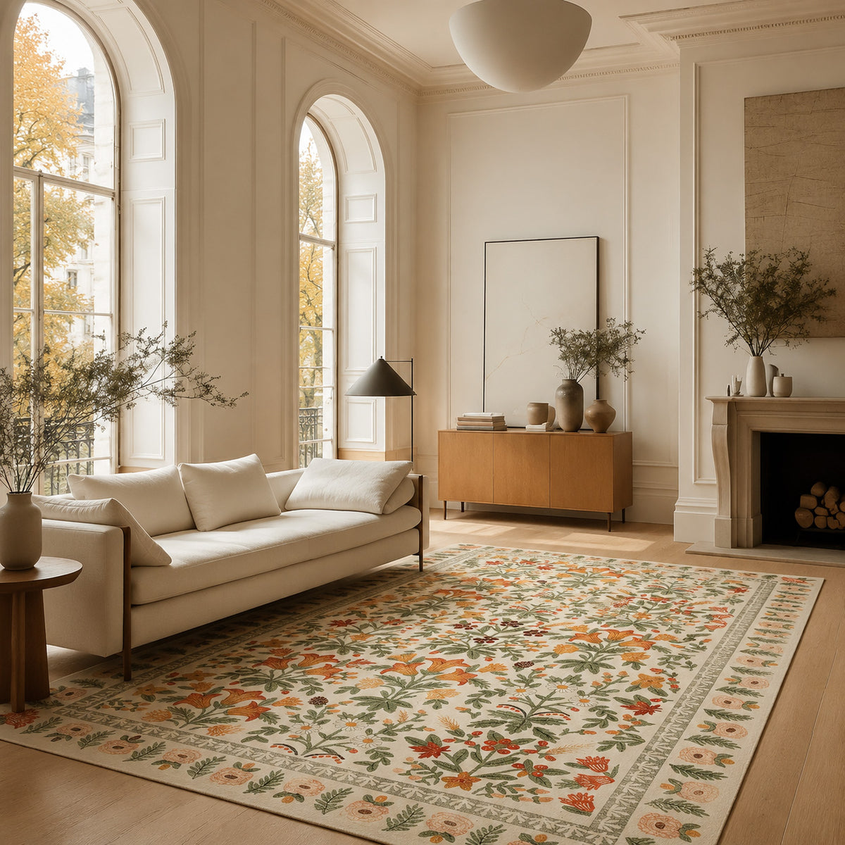Briara Ivory Orange Botanical Rug
