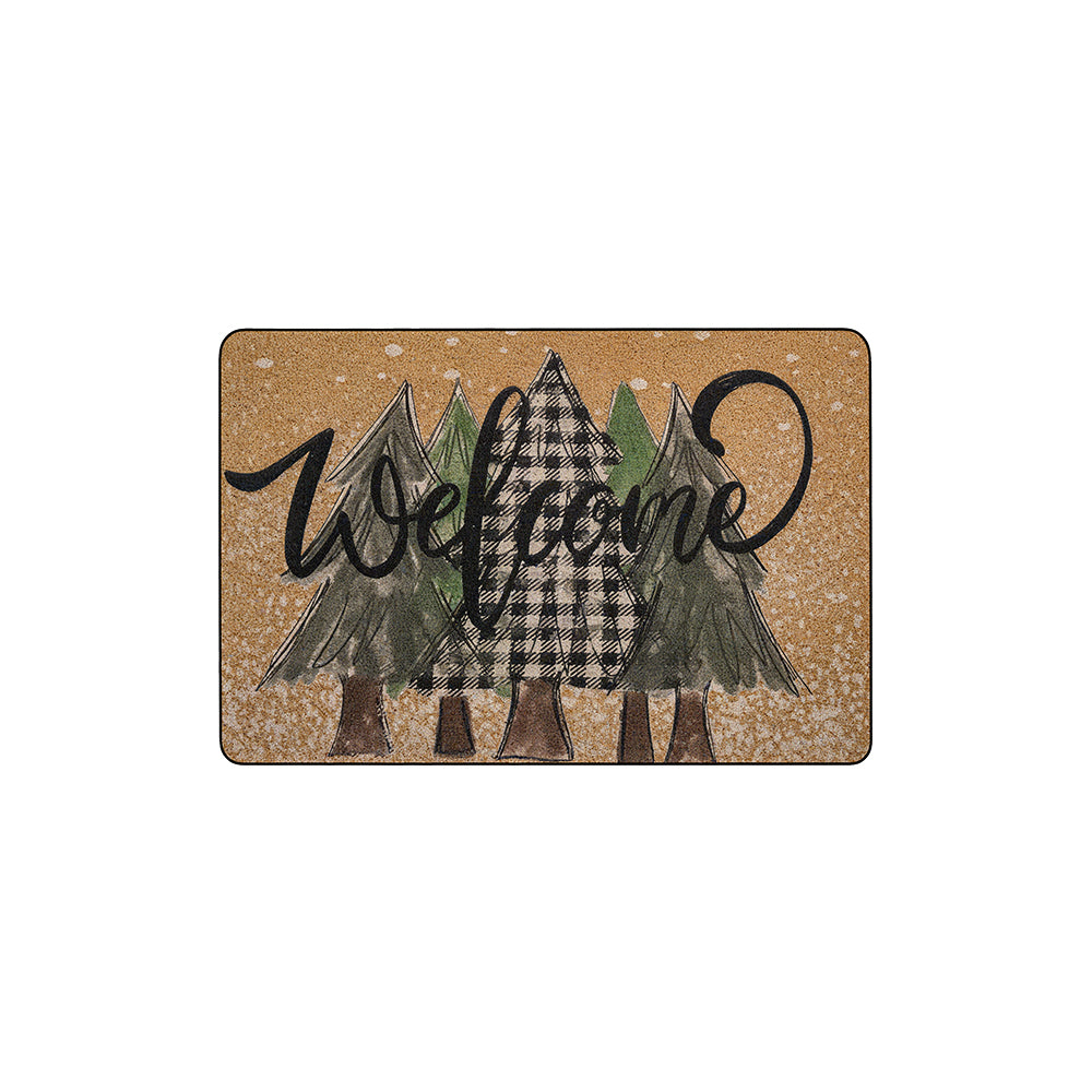 Buffalo Plaid Mixed Green Pine Tree Coil Entrance Mat