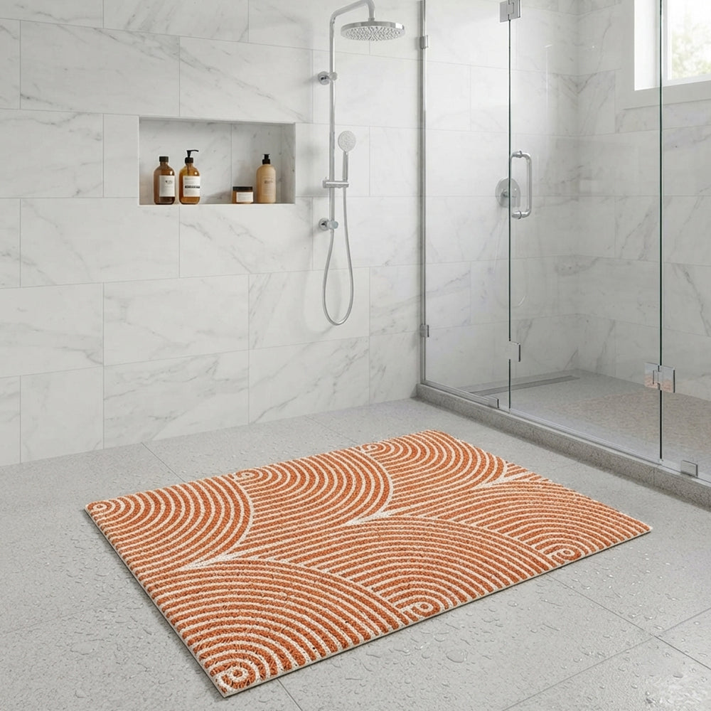 Burnt Orange Concentric Arch Line Coil Bath Mat