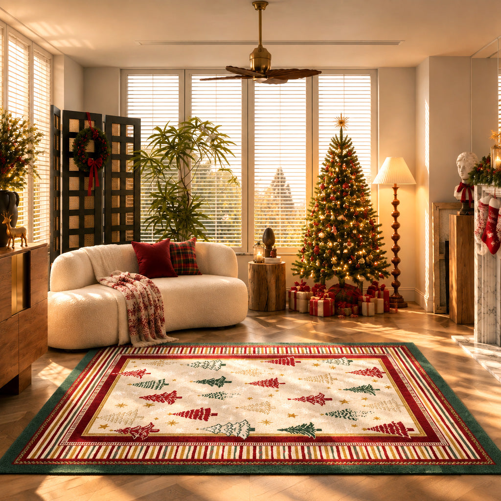 Calen Cream Red Green Christmas Rug