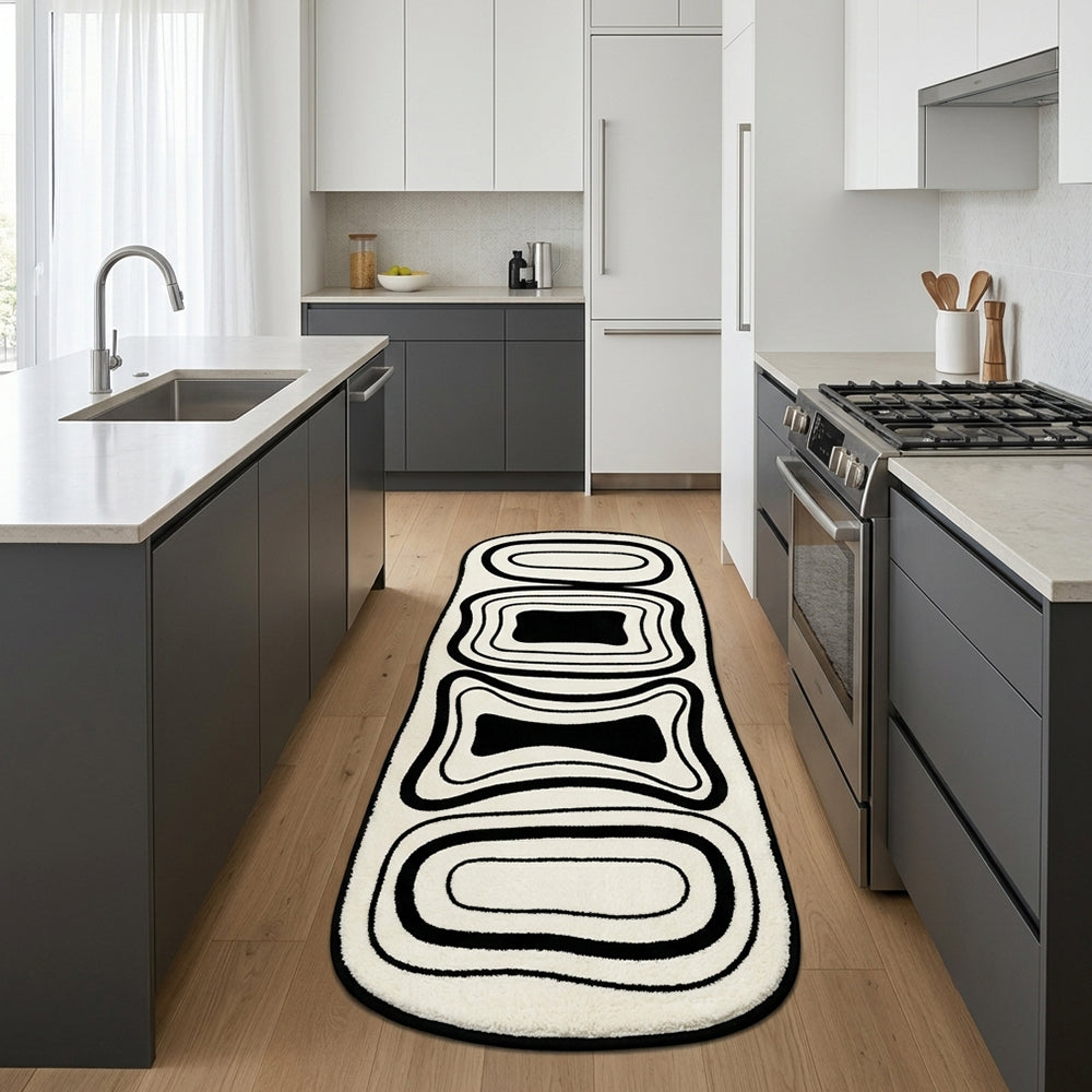 Caliya Cream Ivory Black Four Wavy Contour Rug