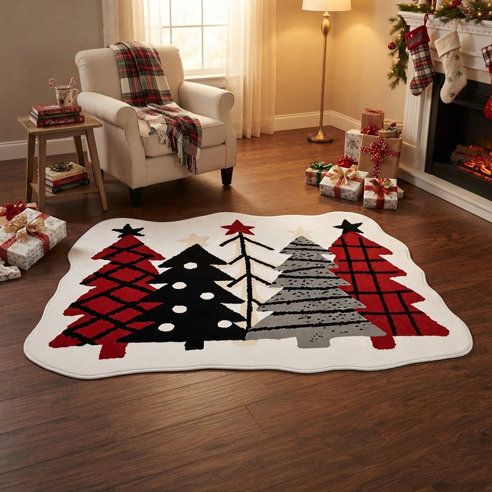 Christmas Tree Red Black Grey Rug