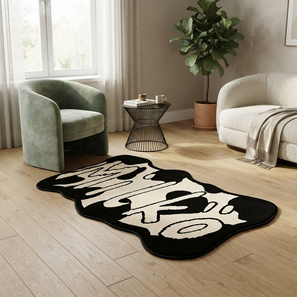 Clarisse Cream Ivory Black Cow Print Milk Rug