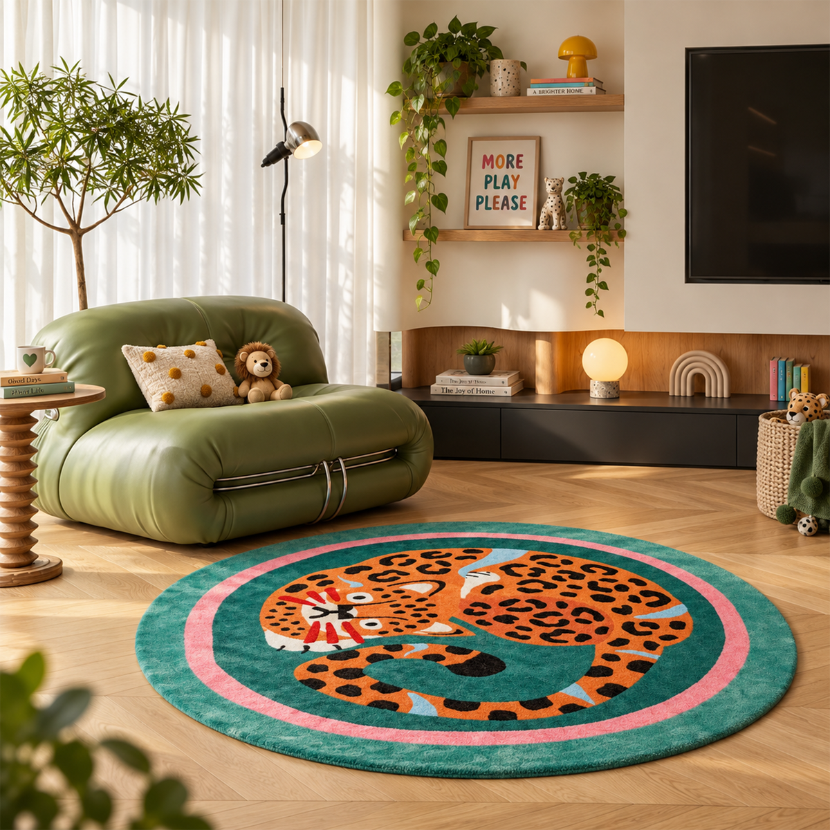 Joren Teal Green Tangerine Round Rug