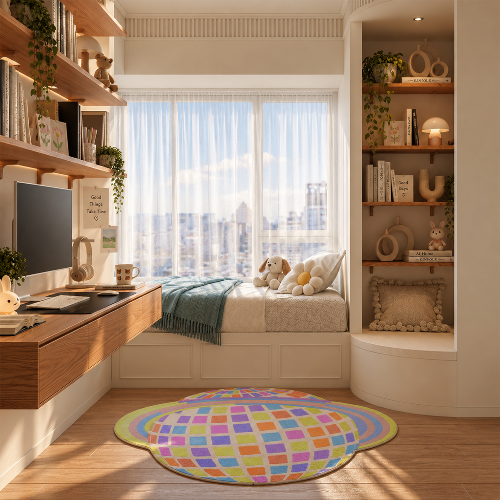 Pastel Disco Planet‑Shaped Rug