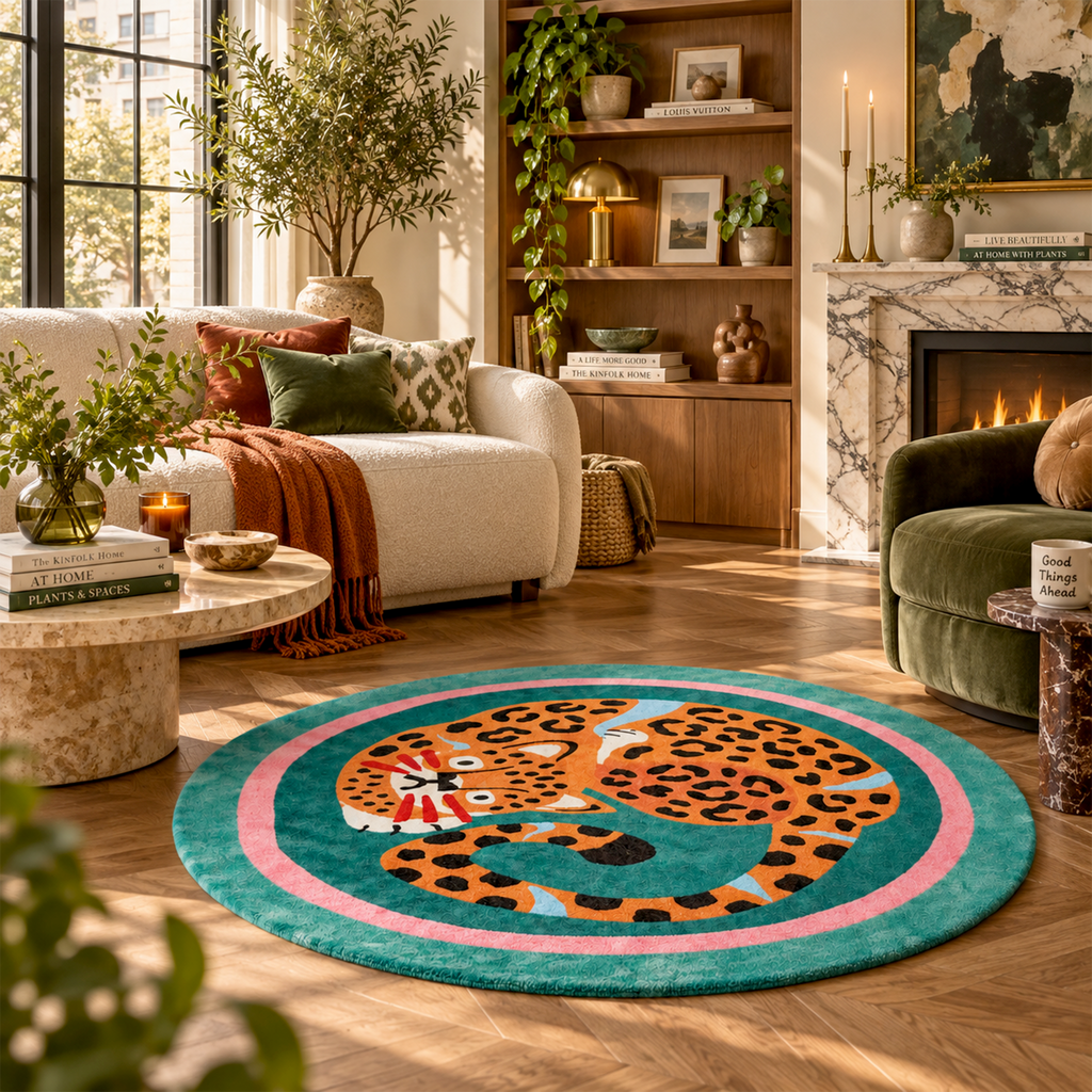 Joren Teal Green Tangerine Round Rug