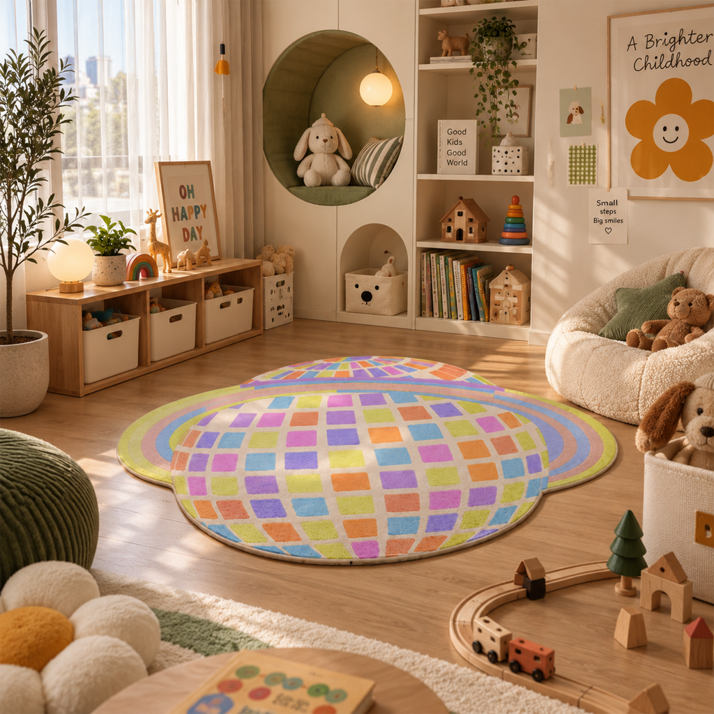 Pastel Disco Planet‑Shaped Rug