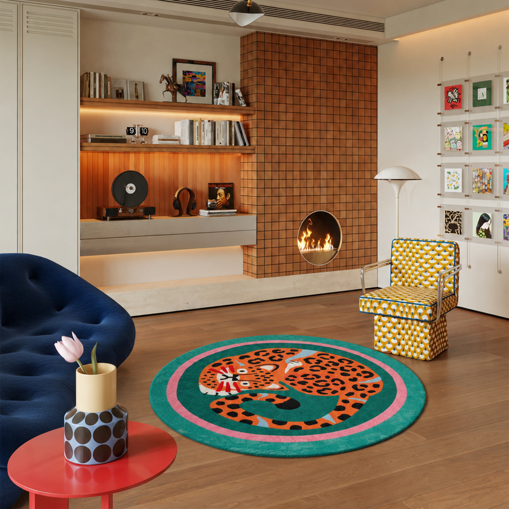Joren Teal Green Tangerine Round Rug