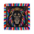 Colorful Feather Border Crowned Lion Square Rug