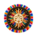 Colorful Feather Border Sun Face Celestial Rug