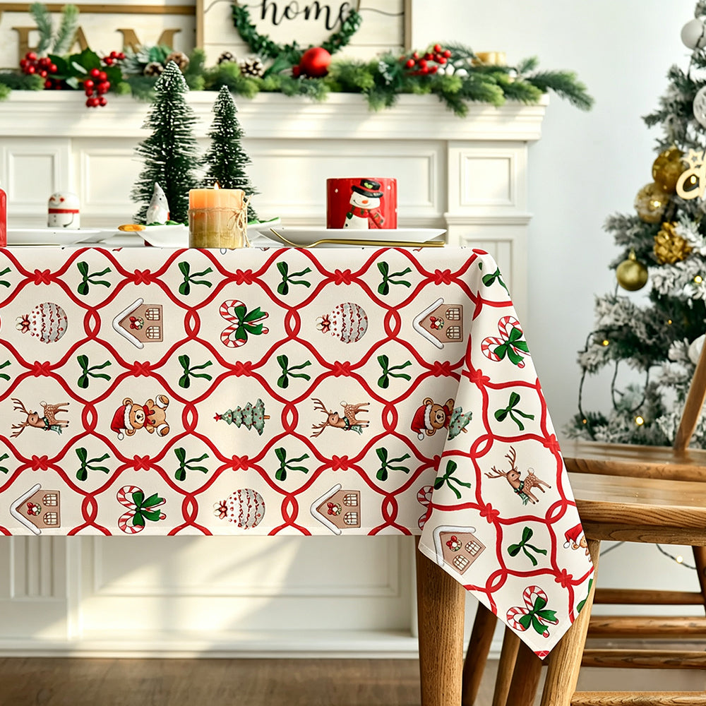 Cute Teddy Bear Lattice Christmas Tablecloth
