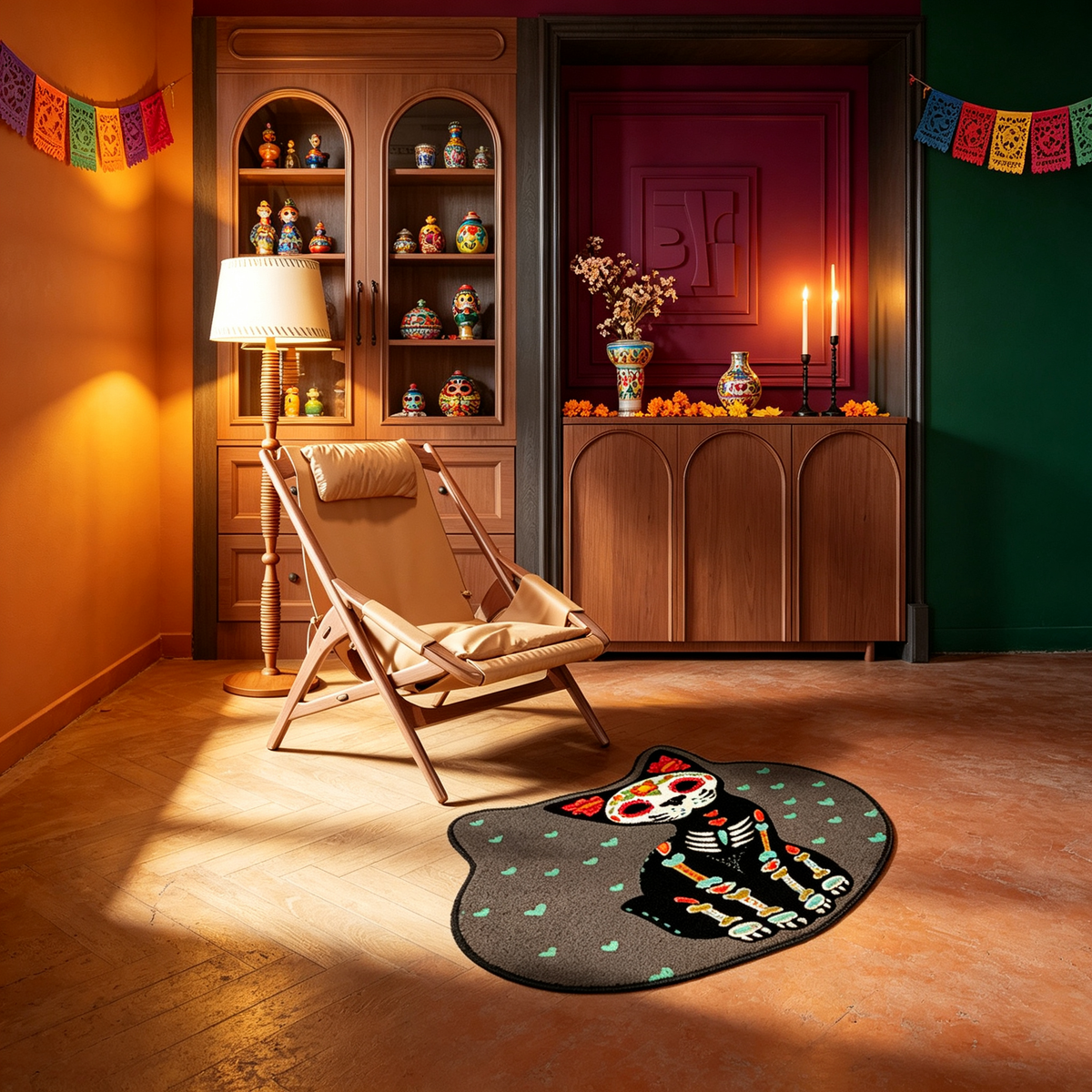 Dead Sugar Skull Cat Shaped Rug