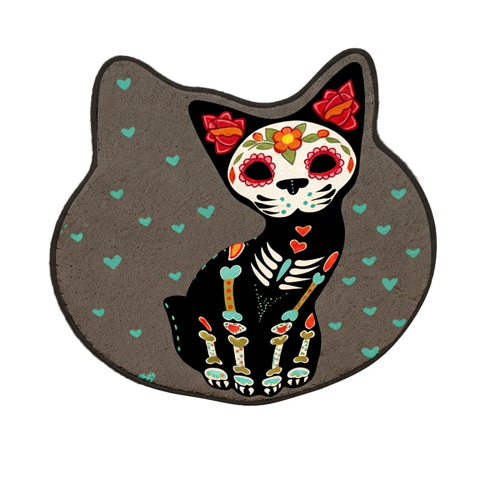 Dead Sugar Skull Cat Shaped Rug