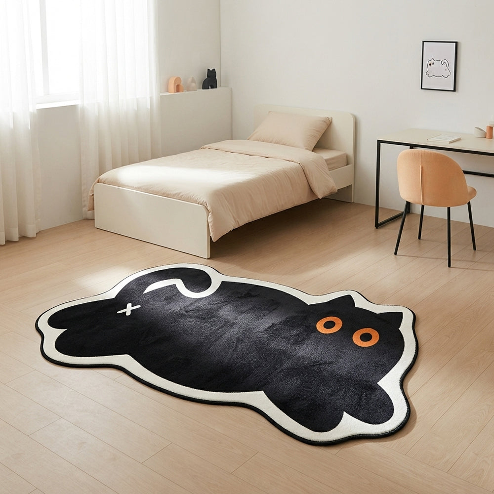 Elowyn Jet Black Orange Eye Lazy Cat Rug