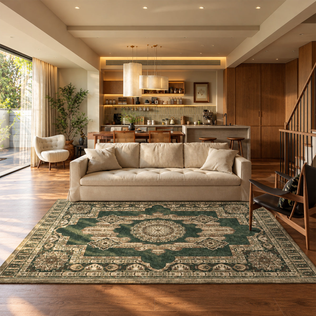 Ezra Forest Green Ivory Rug