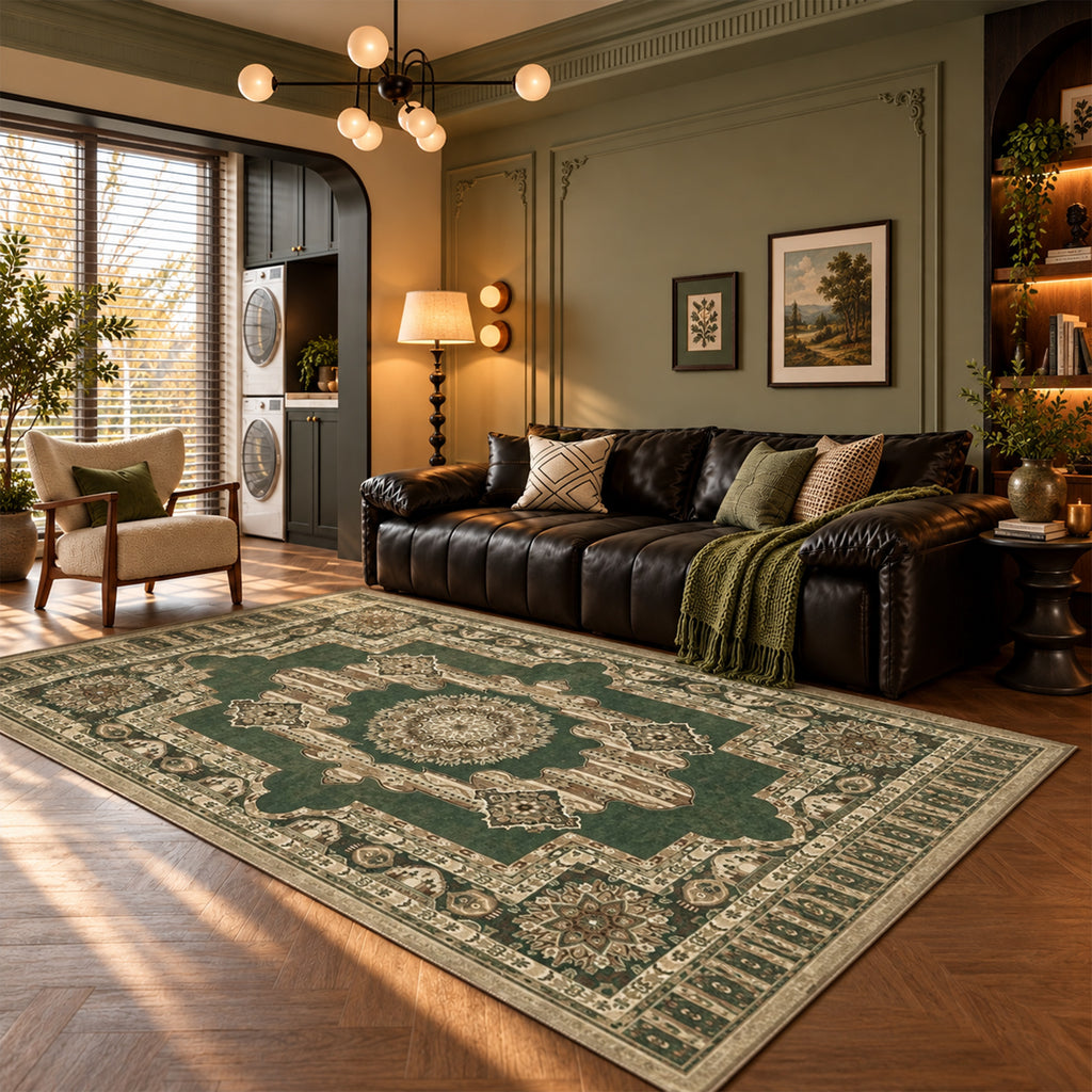 Ezra Forest Green Ivory Rug