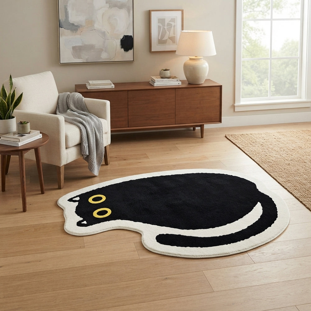 Farah Jet Black Bright Yellow Cat Rug
