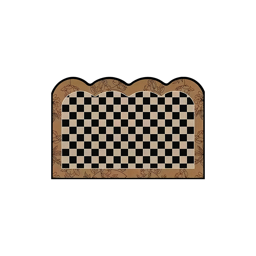 Floral Border Black White Check Diatomite Bath Mat