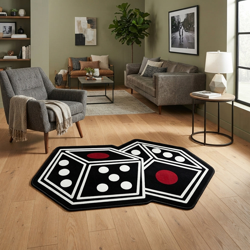 Florine Black White Red Two Dice Rug