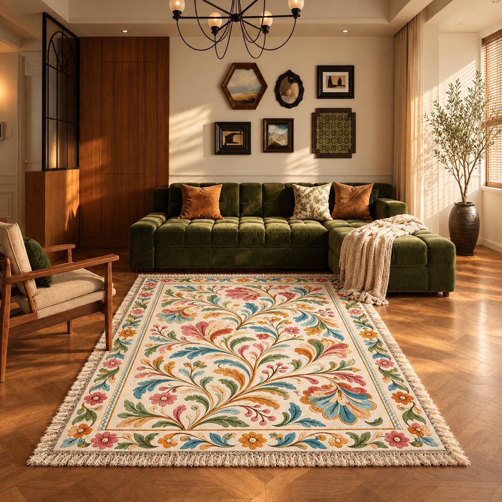 Fuzzy Trim Border Floral Rug