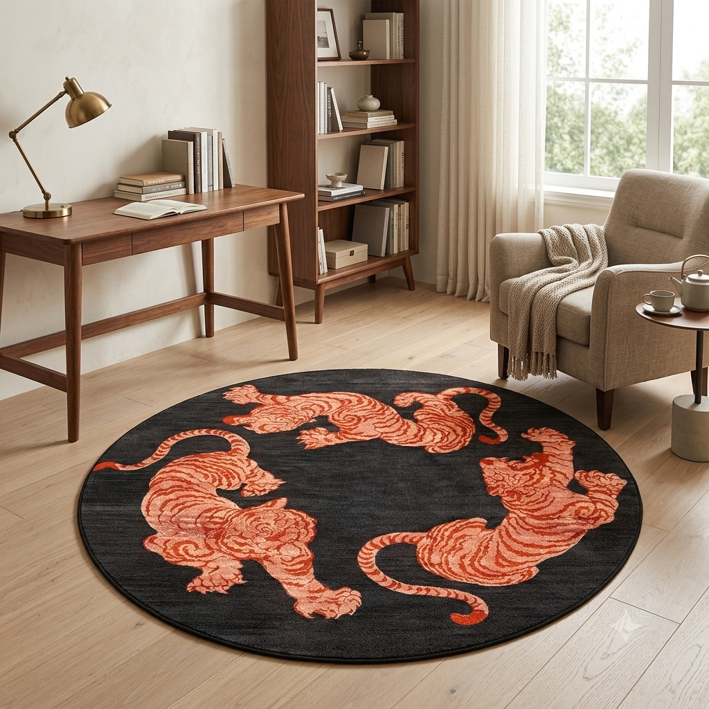 Tigris Charcoal Black Terracotta Red Tiger Rug
