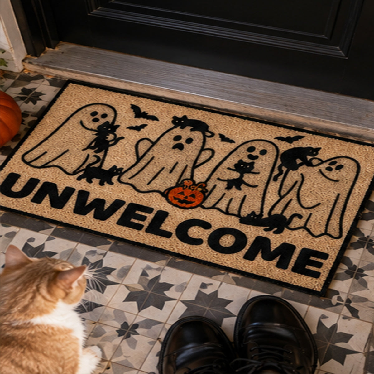 Ghost Black Cat Coil Entrance Mat
