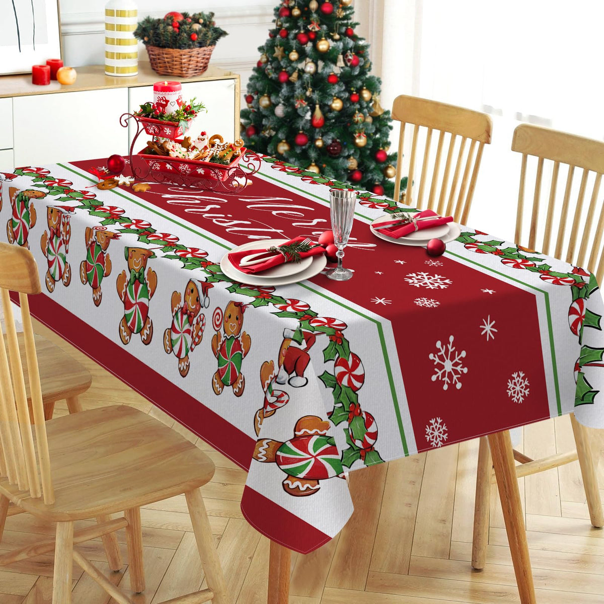 Gingerbread Man Peppermint Christmas Tablecloth