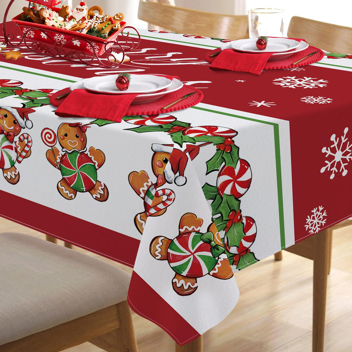Gingerbread Man Peppermint Christmas Tablecloth