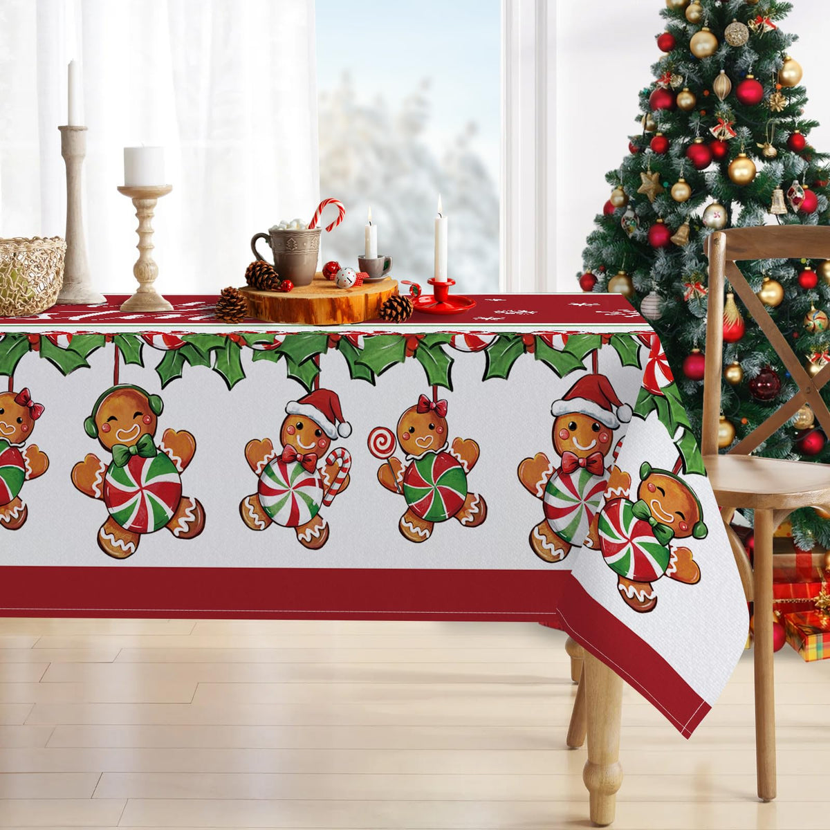 Gingerbread Man Peppermint Christmas Tablecloth