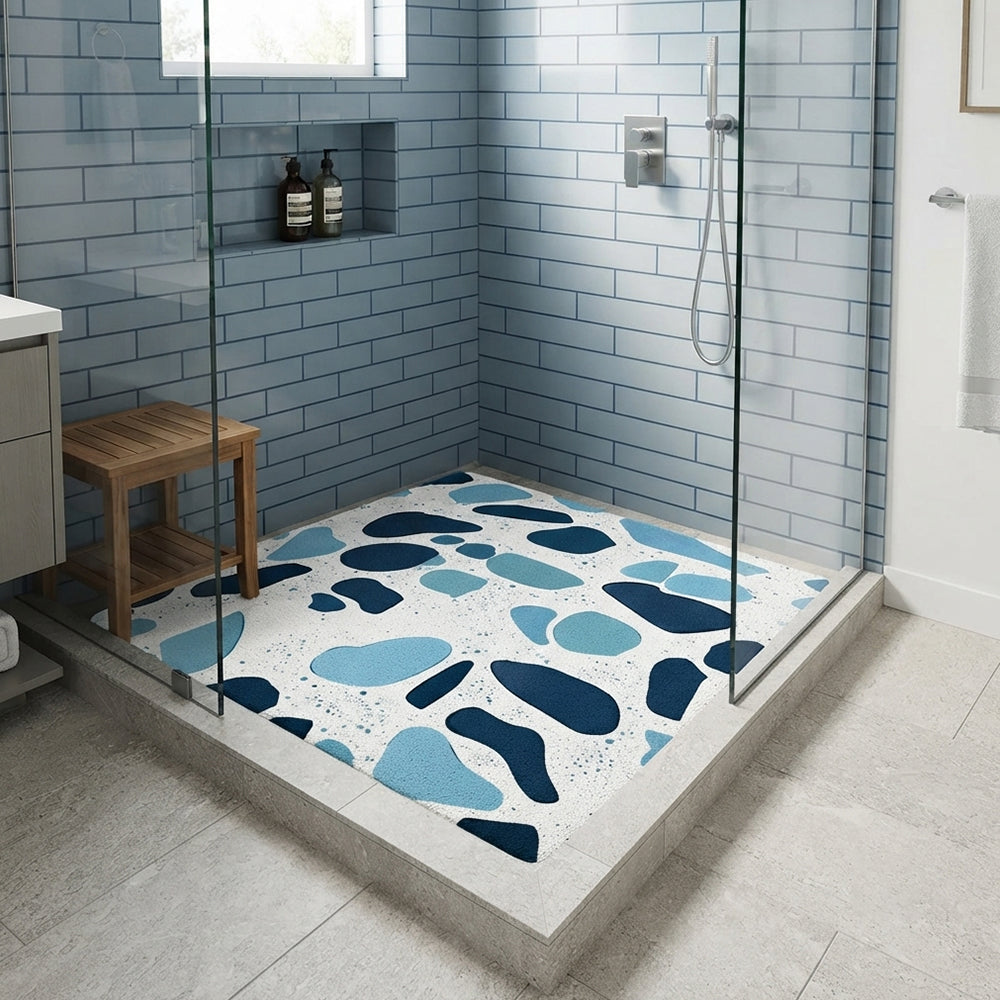 Gradient Blue Irregular Pebble Speckle Coil Bath Mat