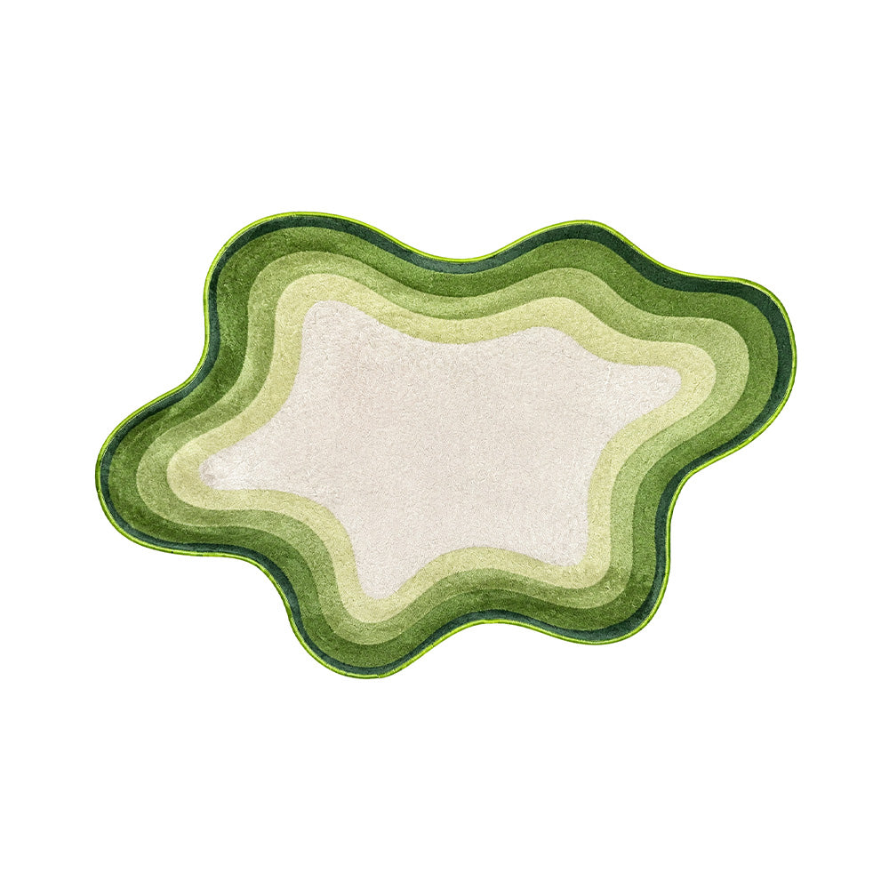 Green Piped Border Gradient Wavy Irregular Rug