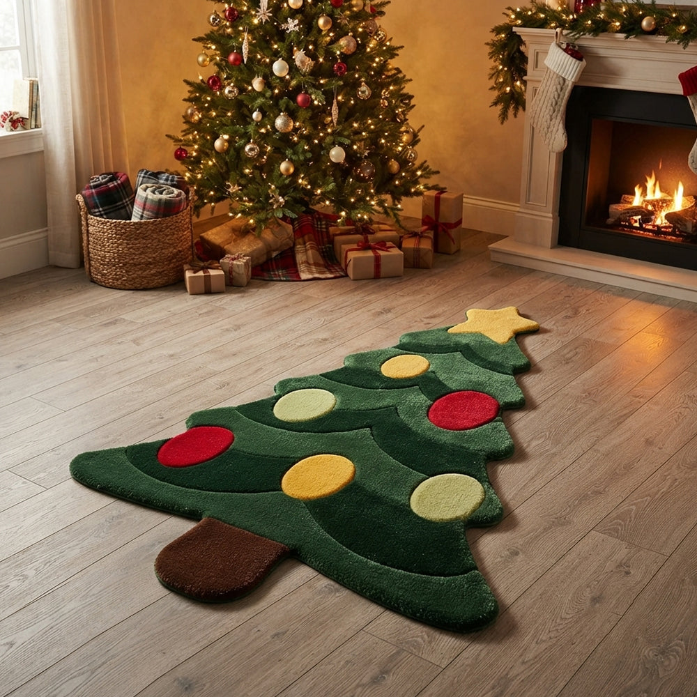 Green Multicolor Christmas Tree Rug