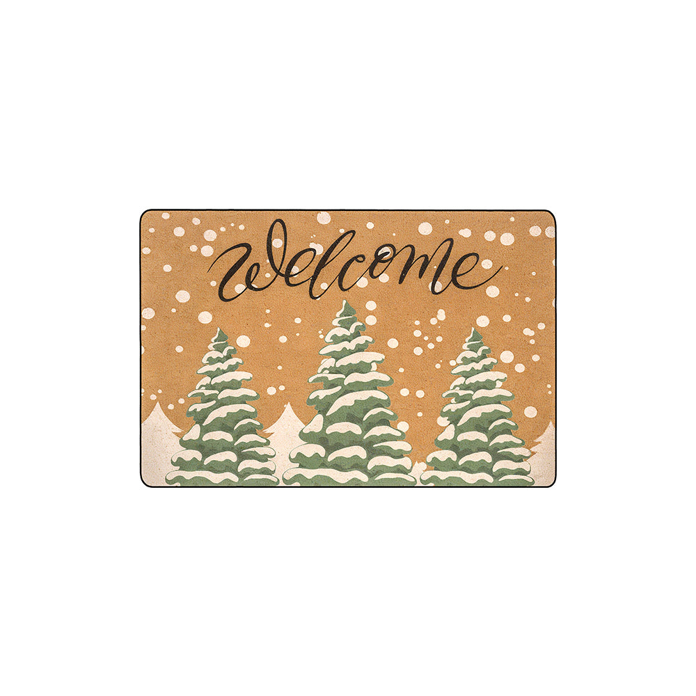 Green Pine Tree Winter Snow Coil Entrance Mat
