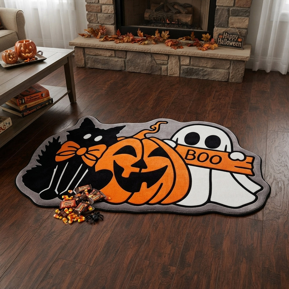 Halloween Cat Pumpkin Ghost Rug