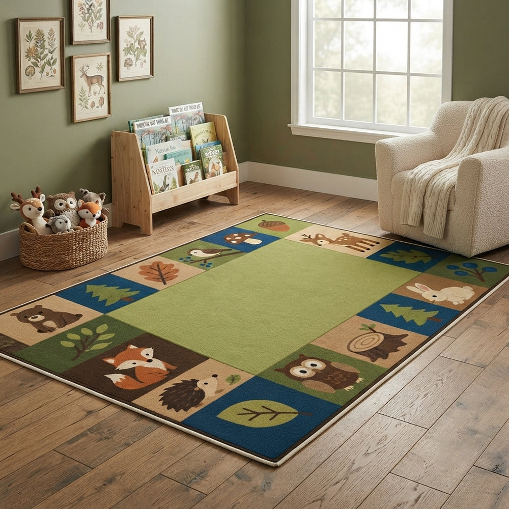 Hazel Forest Green Woodland Wildlife Rug