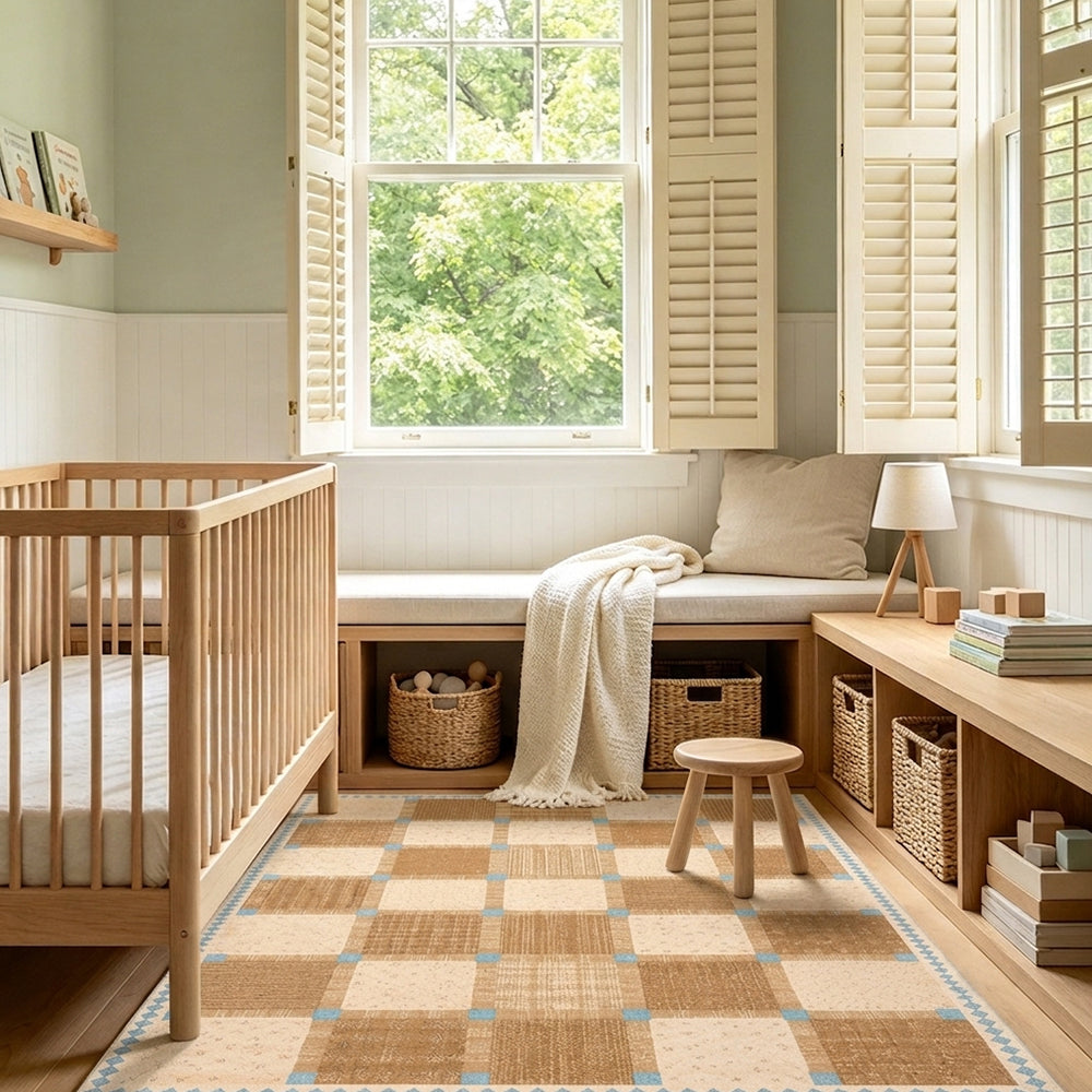 Hearth Cream Apricot Textured Check Rug