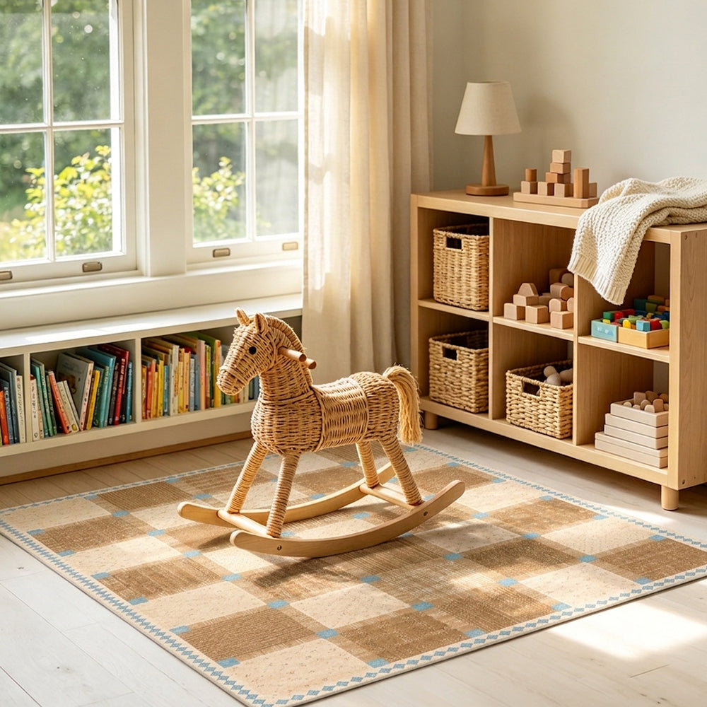Hearth Cream Apricot Textured Check Rug