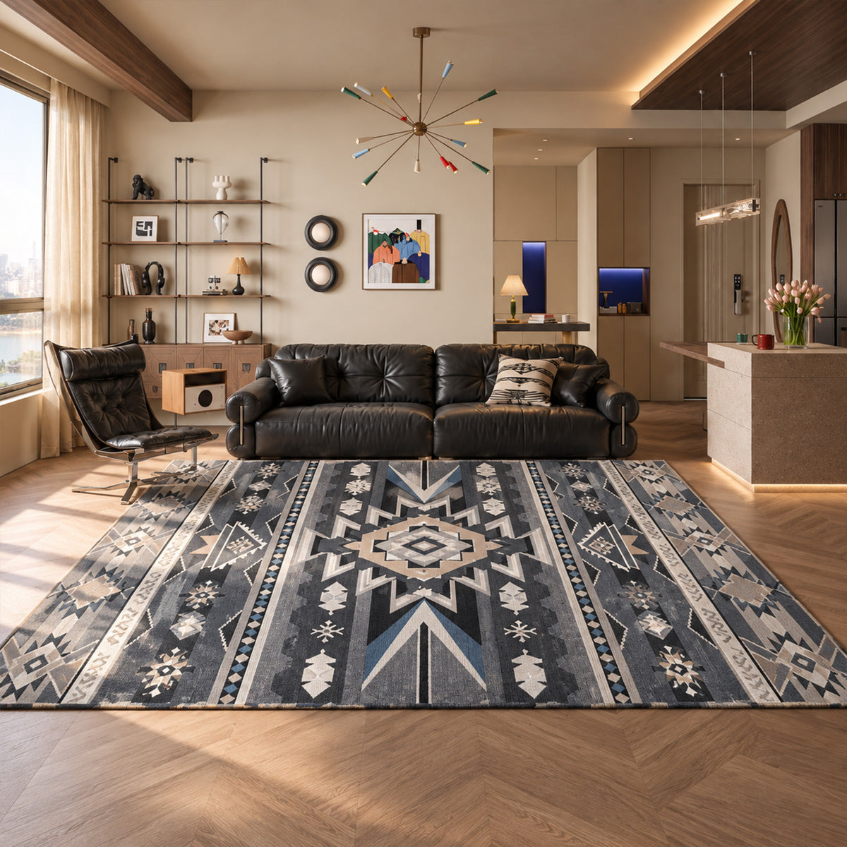 Hudson Grey Tribal Khaki Rug