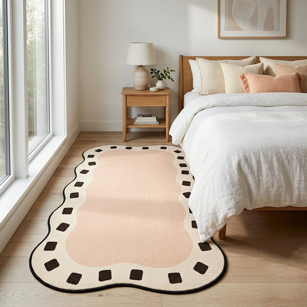 Ione Soft Blush Espresso Brown Wavy Border Rug