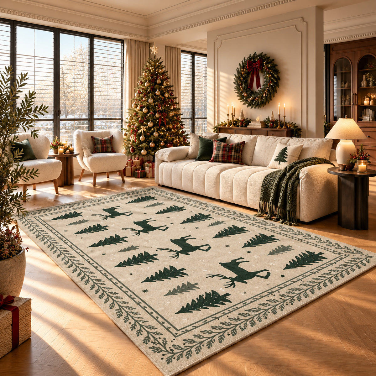 Iris Ivory & Forest Green Rug
