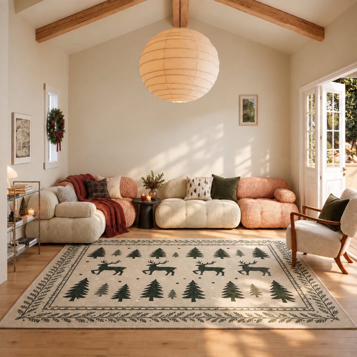 Iris Ivory & Forest Green Rug