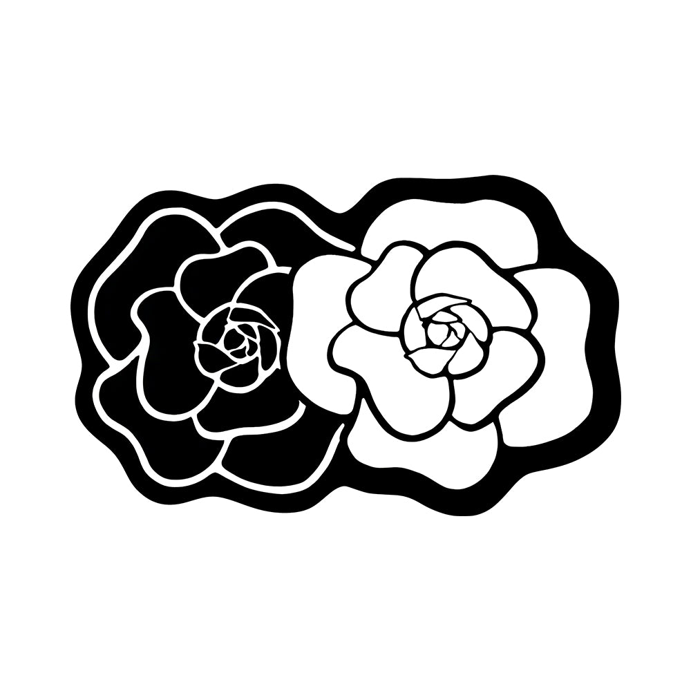 Jana Black White Dual Camellia Horizontal Rug