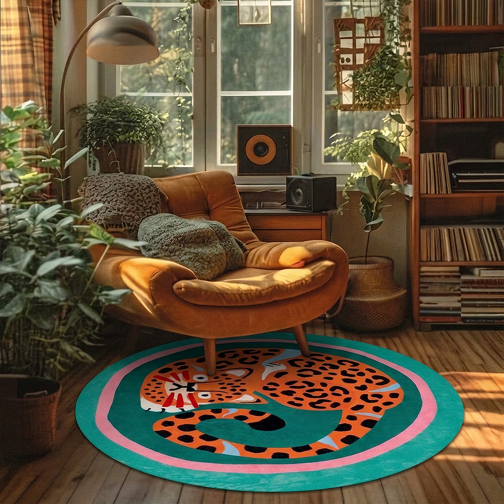 Joren Teal Green Tangerine Round Rug