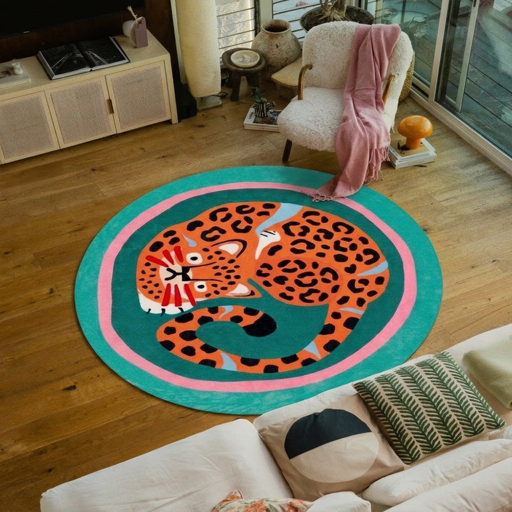 Joren Teal Green Tangerine Round Rug
