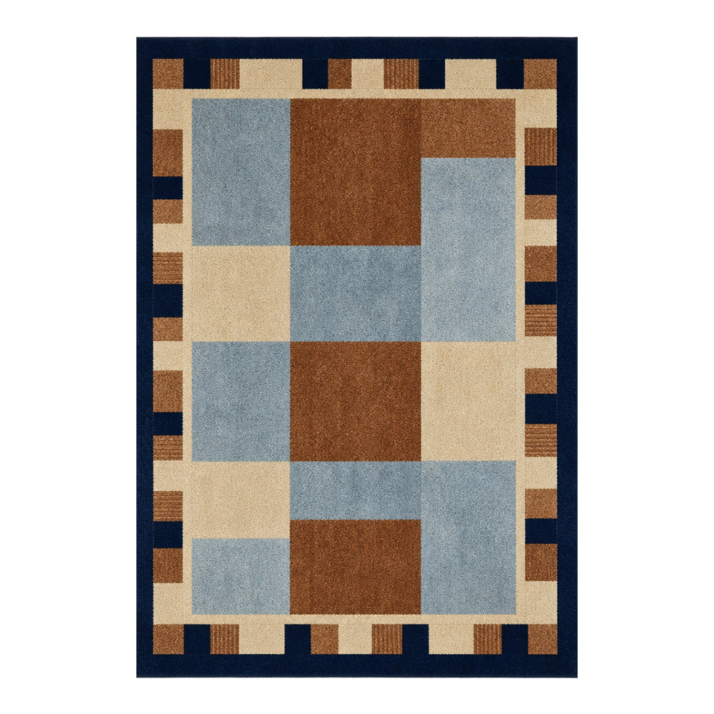 Kaelis Cream Slate Navy Block Grid Rug