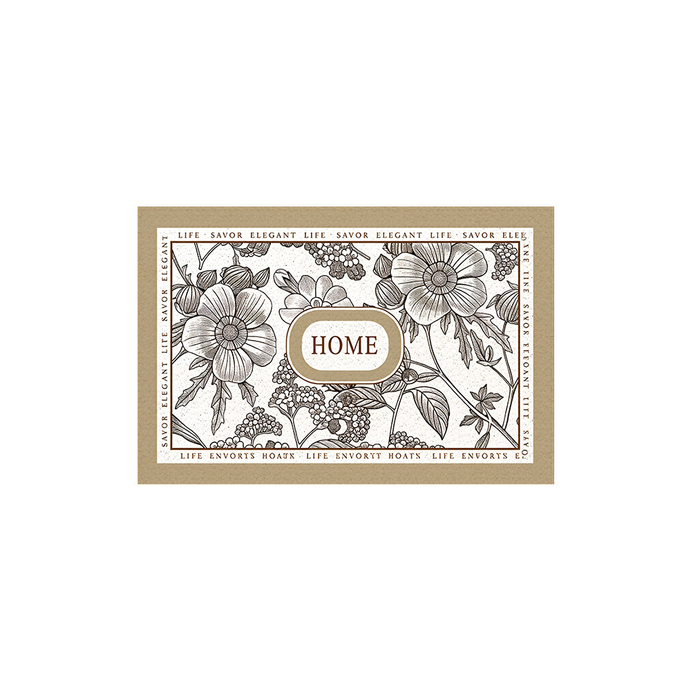 Khaki Line Drawing Floral Frame Coil Entrance Mat