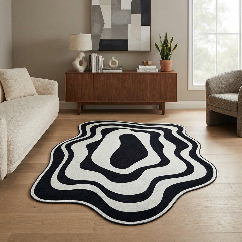 Kuroda Black White Multi Concentric Agate Cloud Rug