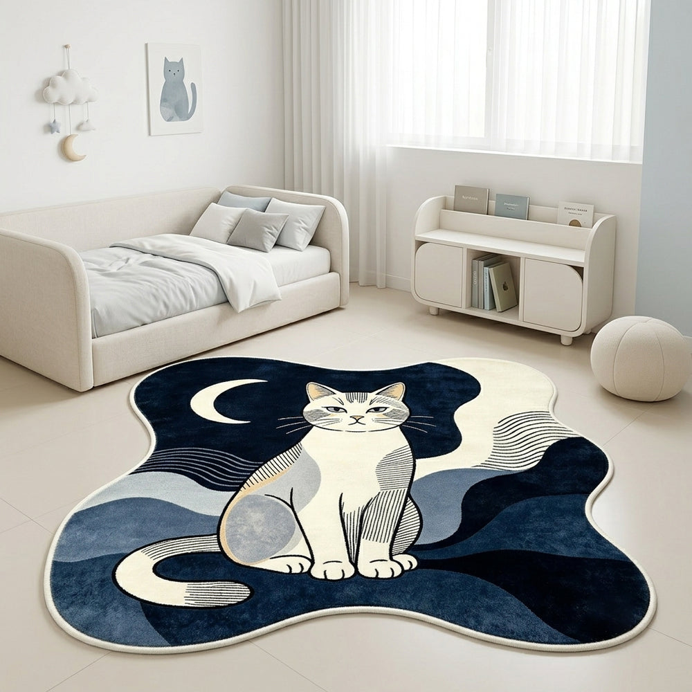 Layla Deep Navy Cream Ivory Cat Rug