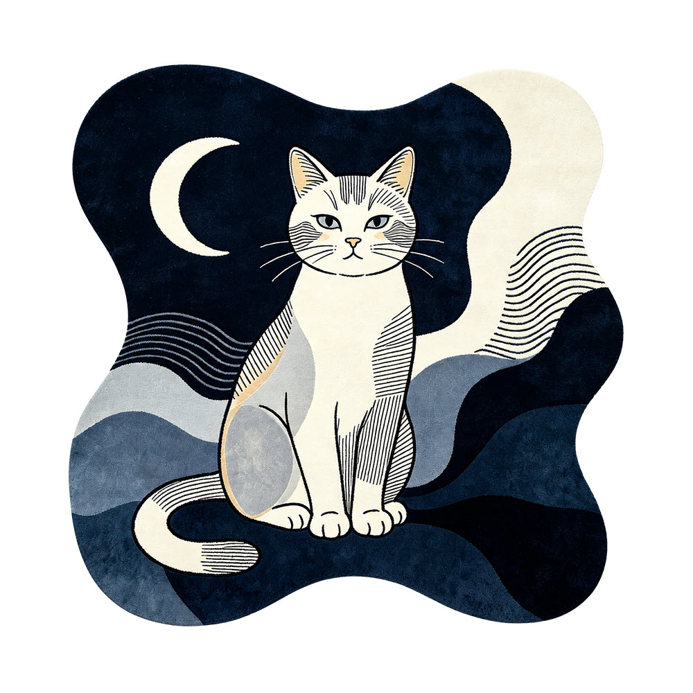 Layla Deep Navy Cream Ivory Cat Rug