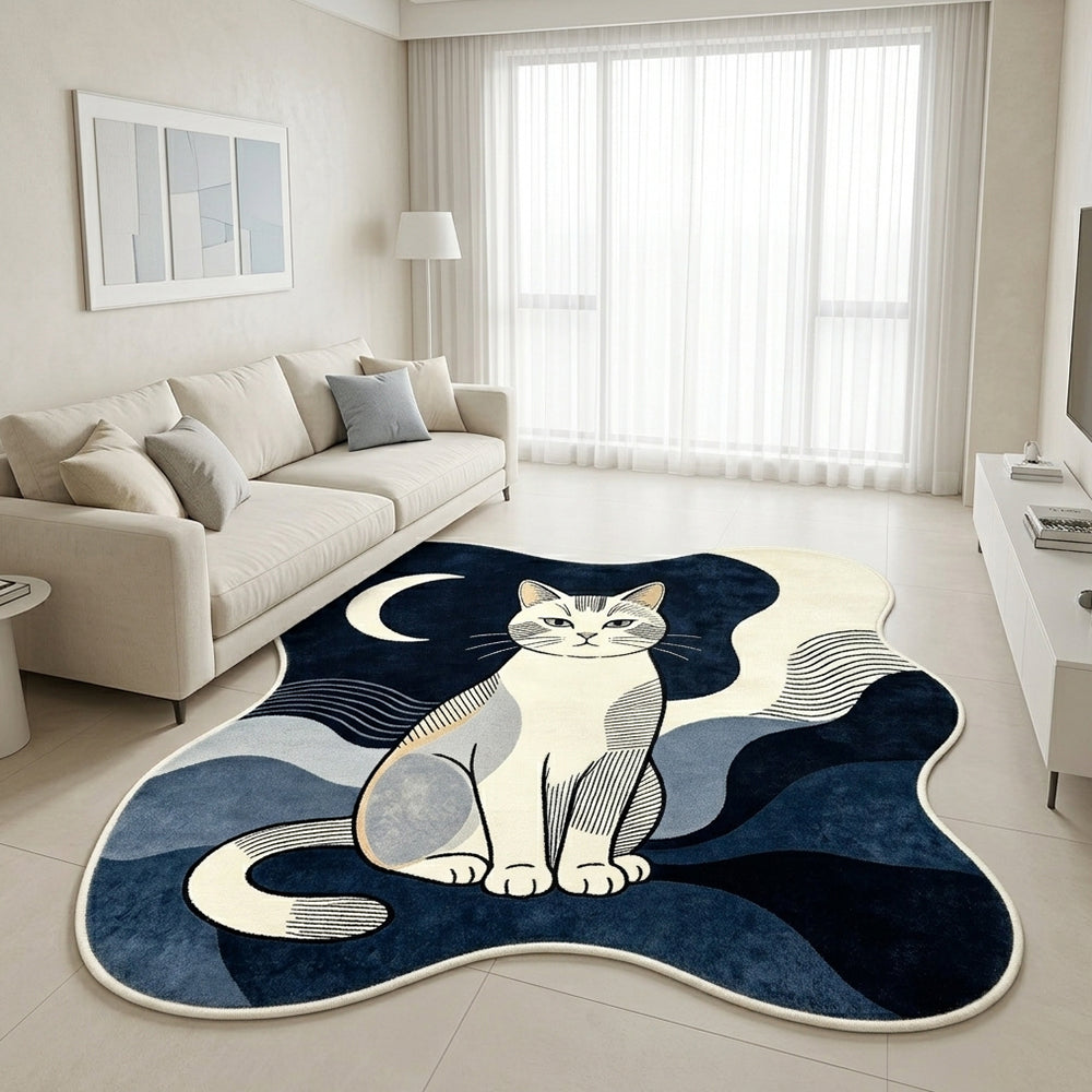 Layla Deep Navy Cream Ivory Cat Rug